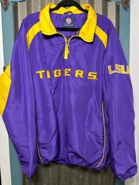 VTG 90s LSU Tigers G-III Sports Carl Banks 1/4 Zip Pullover Purple Gold Mens XL